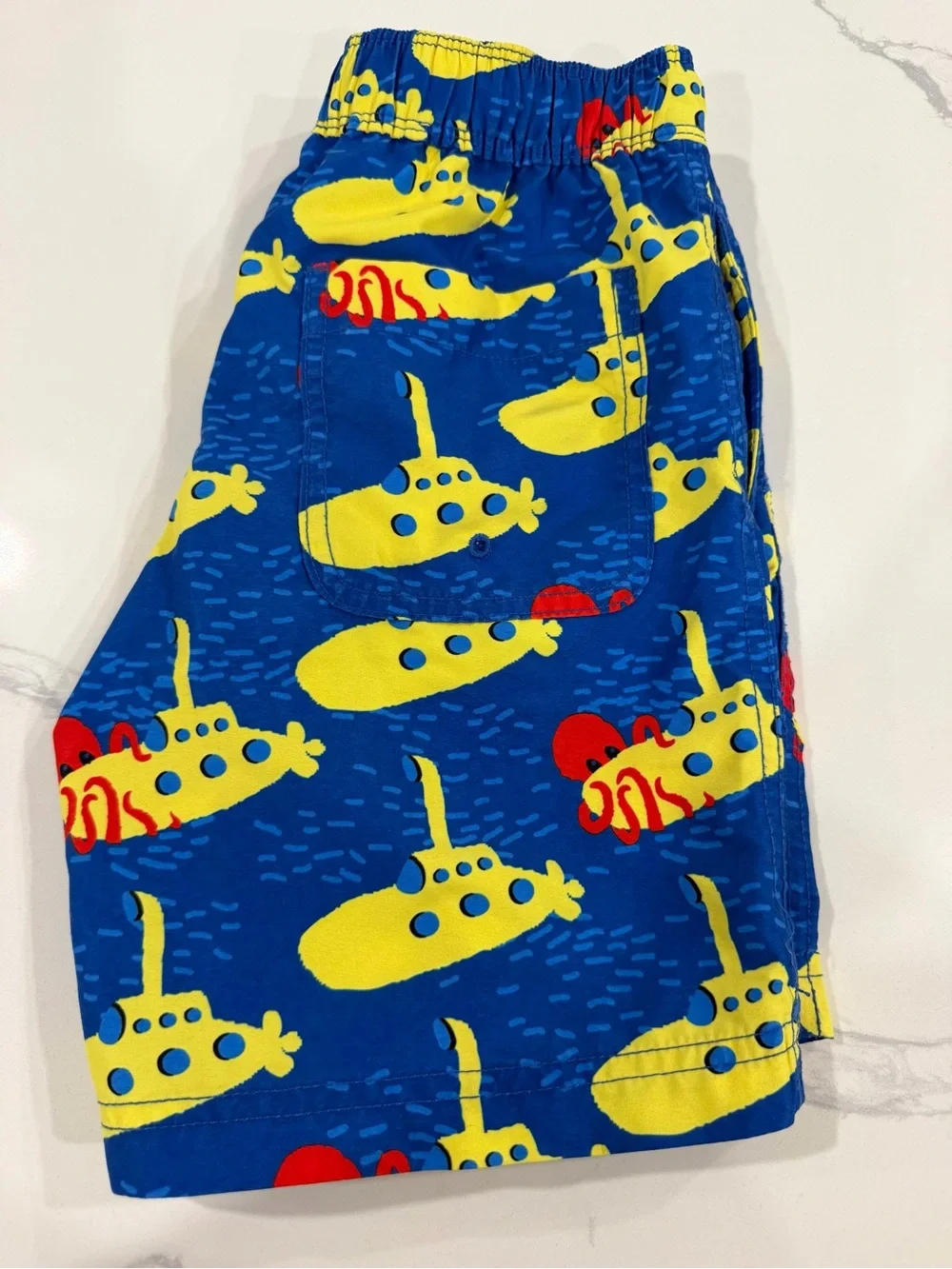 Hanna Andersson Boys Yellow Submarine & Octopus Rash Guard Swim Trunks Set Sz 8
